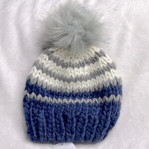BP faux fur knit pom pom beanie boys girls unisex blue gray